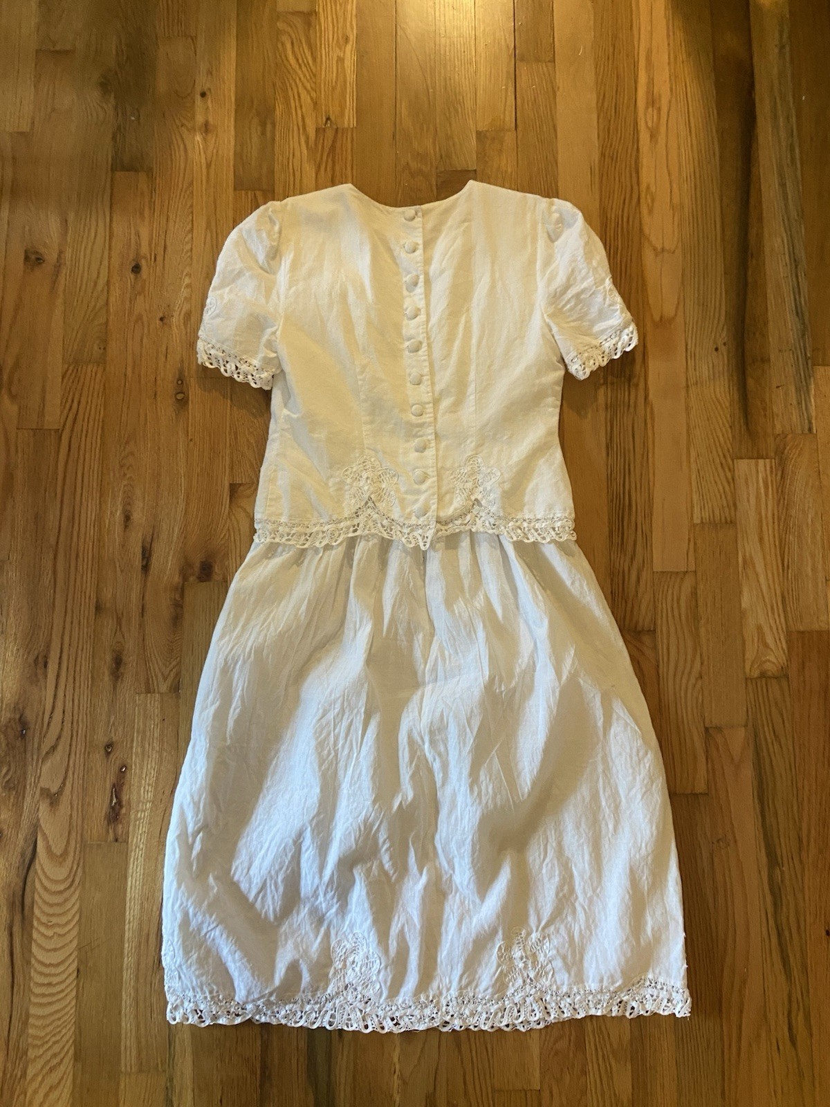 Kathie Lee White Cotton Lace Embroidered Puff Sleeve Midi Dress Petites 8