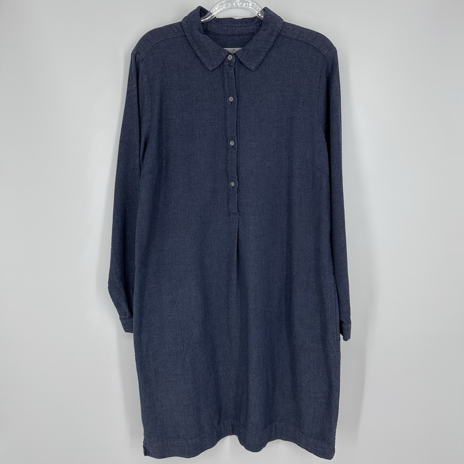 J Jill Denim Roll Tab Sleeve Dress 100% Cotton Dark Blue Women’s Size Medium