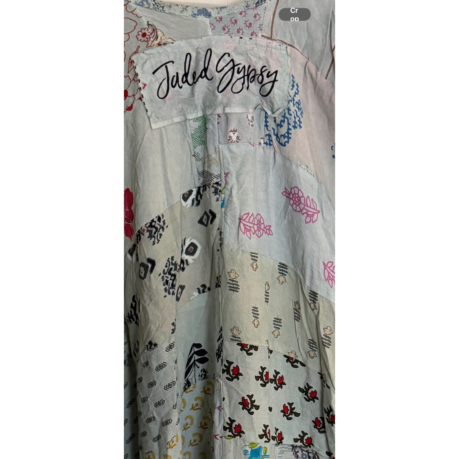 S/MJaded Gypsy Patchwork Mini Dress Blue Floral Tie Festival Boho NWT COTON