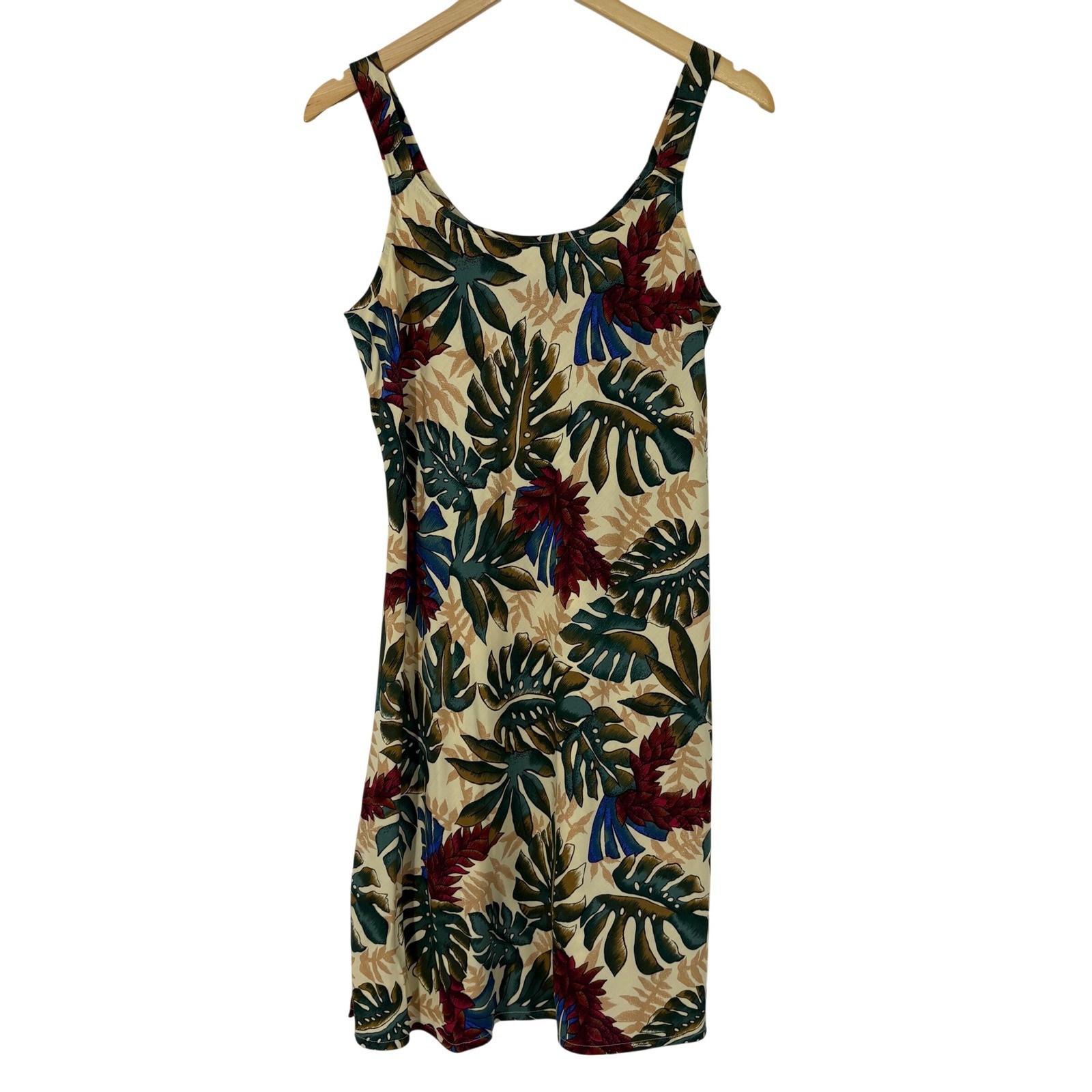 Hilo Hattie Hawaiian Original Tropical Monstera Leaf Print Rayon Dress Medium