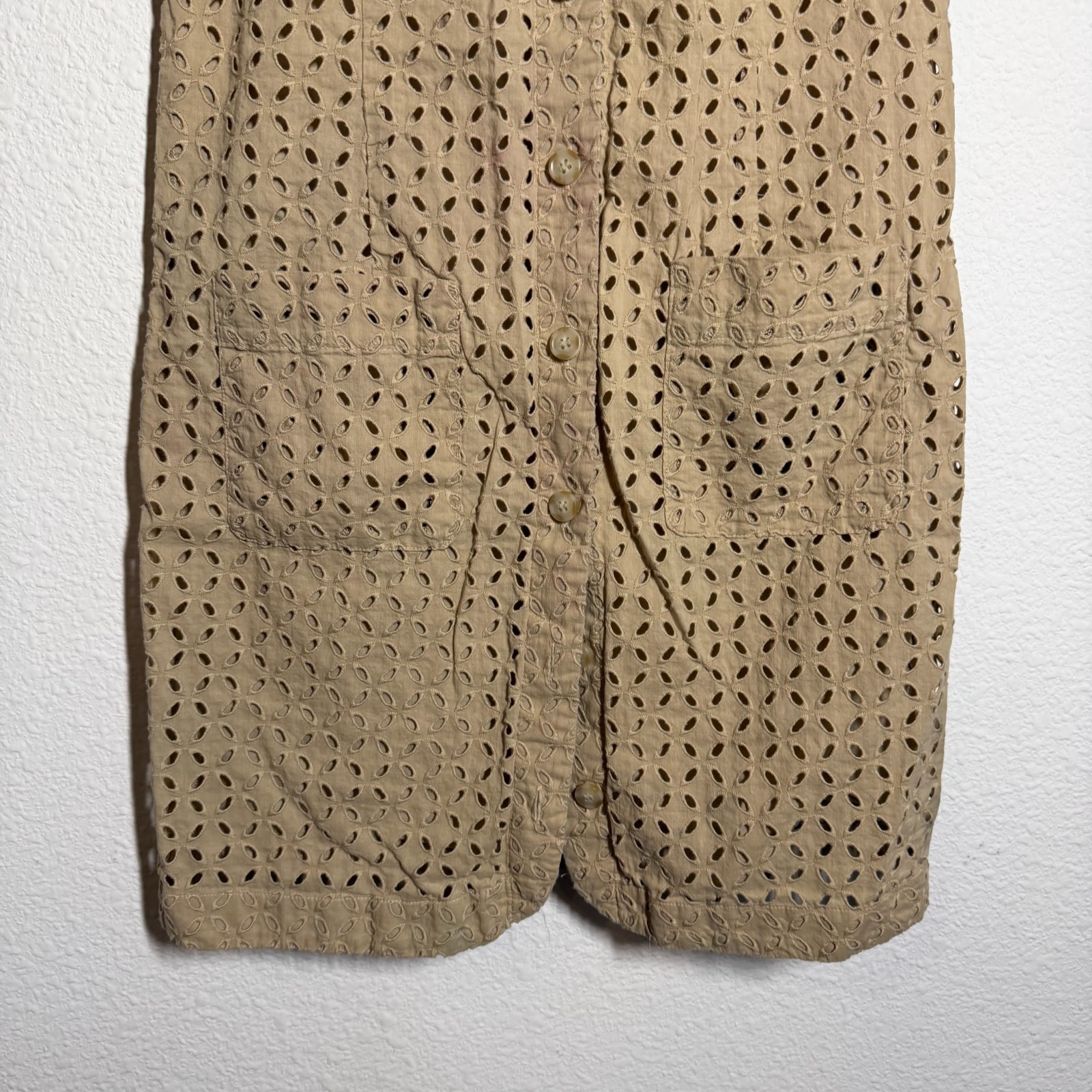 Loft Mini Dress Womens 00P Brown Embroidered Eyelet Button Front Sleeveless