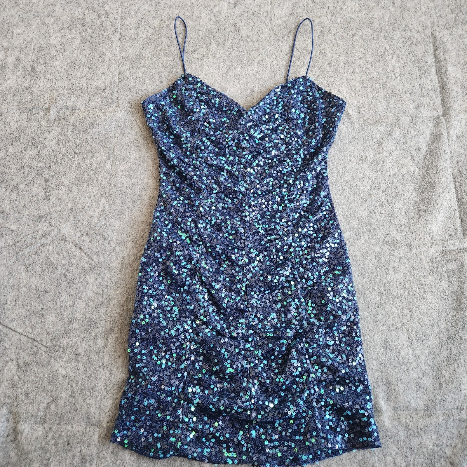 Speechless Sequin Ruched Bodycon Mini Dress Women’s L Blue Formal Party Prom NEW