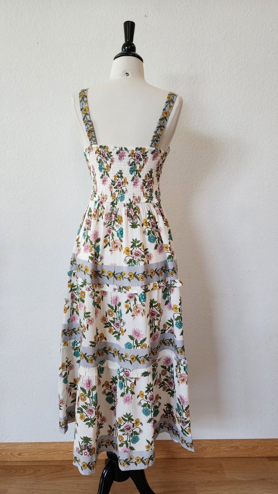 New Anthro Maxi Dress Size Large Floral Linen Blend Europe Coquette Pockets