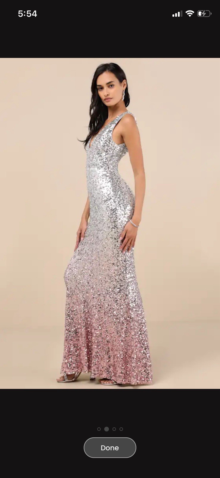 Women’s XS Silver Pink Ombre Sequin Maxi Dress Sleeveless V-Neck Backless