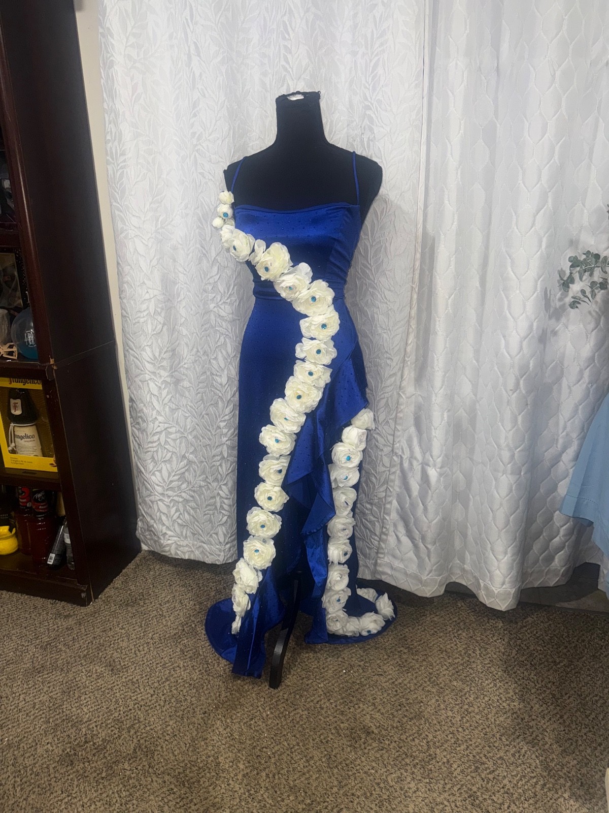 Crystal Doll Royal Blue Corset Prom Dress Size 11 Custom Floral Formal prom Gown
