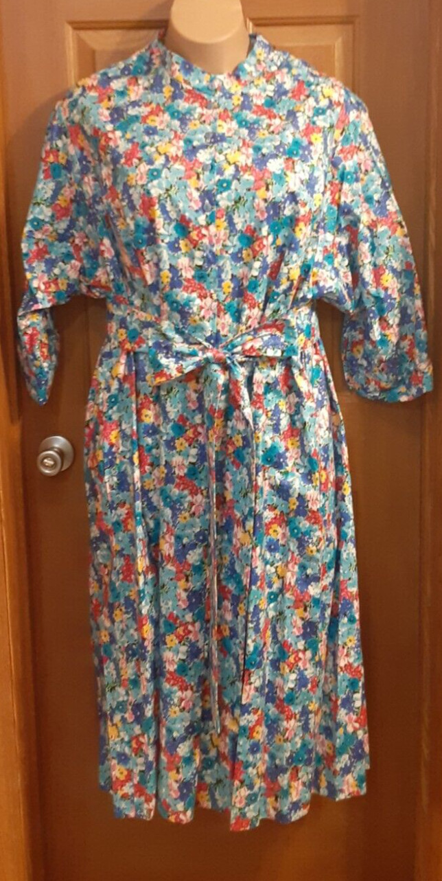 J. Jill Ltd. Blue Floral Dress Pullover Mandarin Collar 3/4 Sleeves Plus Size 30