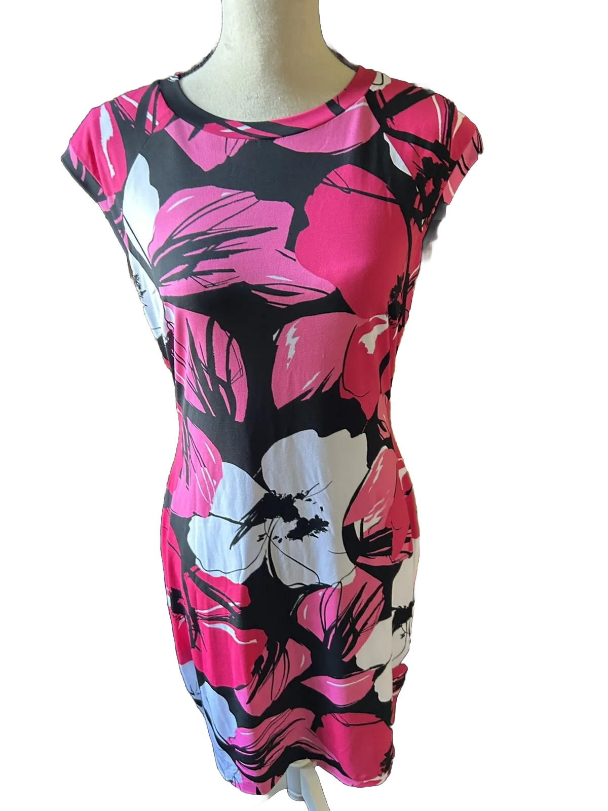 👗🌸CACHE Dress Sheath Bodycon Black Pink White Sleeveless Stretch Women 10
