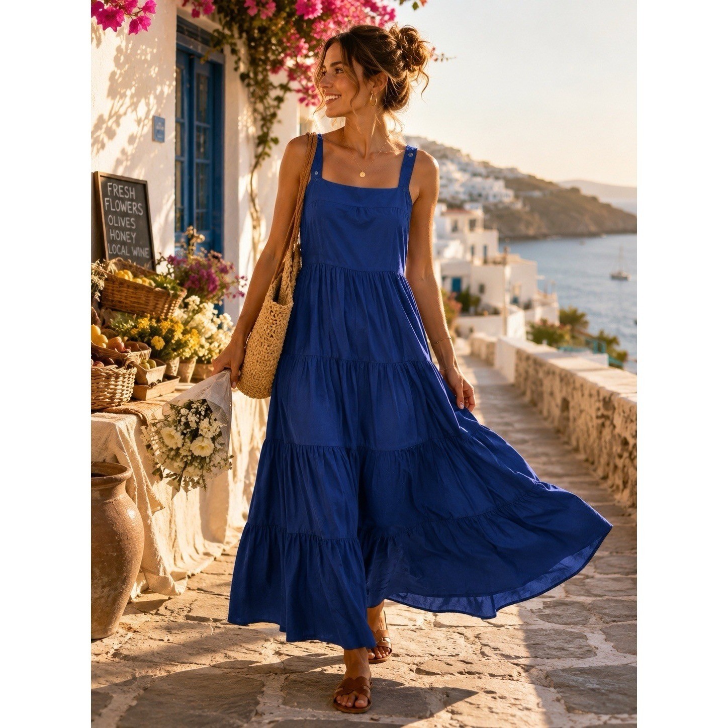 The Drop Blue Lyocell Tiered Midi Maxi Dress NWT Size Large Sleeveless