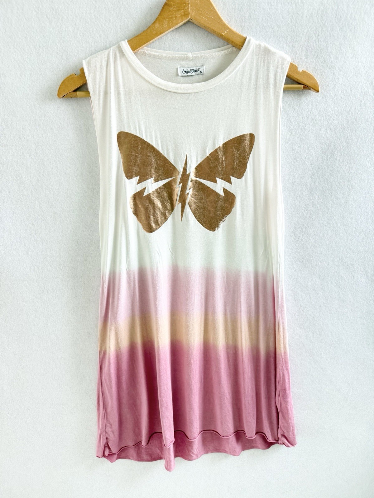 Lauren Moshi Butterfly Dress XS Foil Graphic Y2K Metallic Grunge Hippie Festival