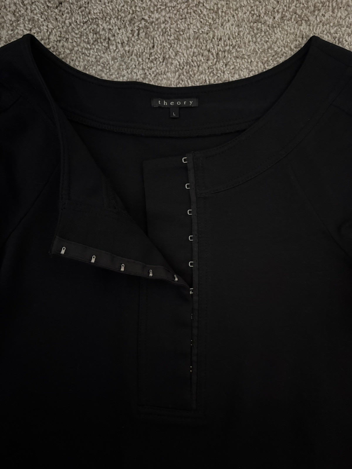 Theory Womens Shift Dress L Black Short Sleeve Short Hook & Eye Round Neck