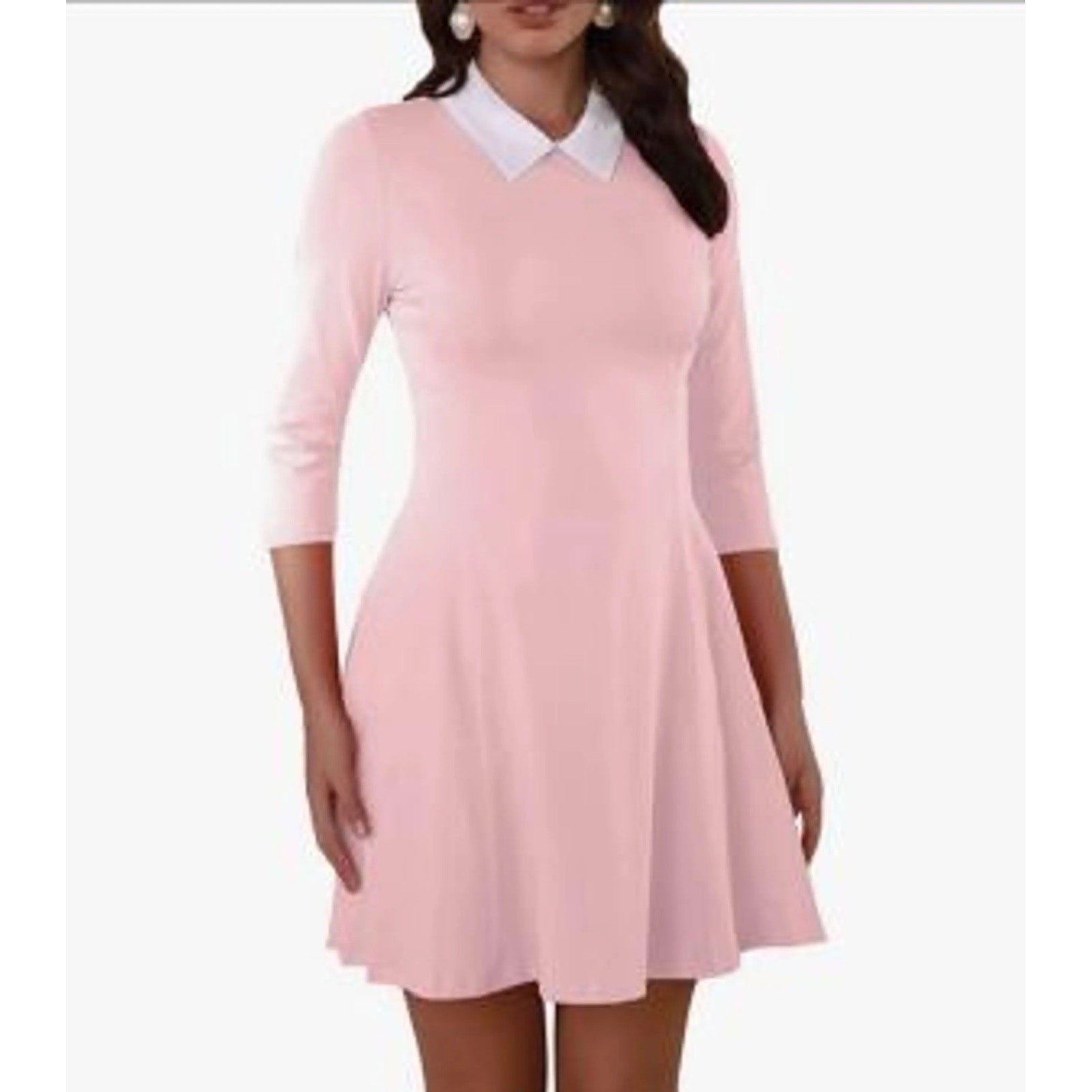 Melynnco Peter Pan Collar Mini Skater Dress Size Medium In Pink