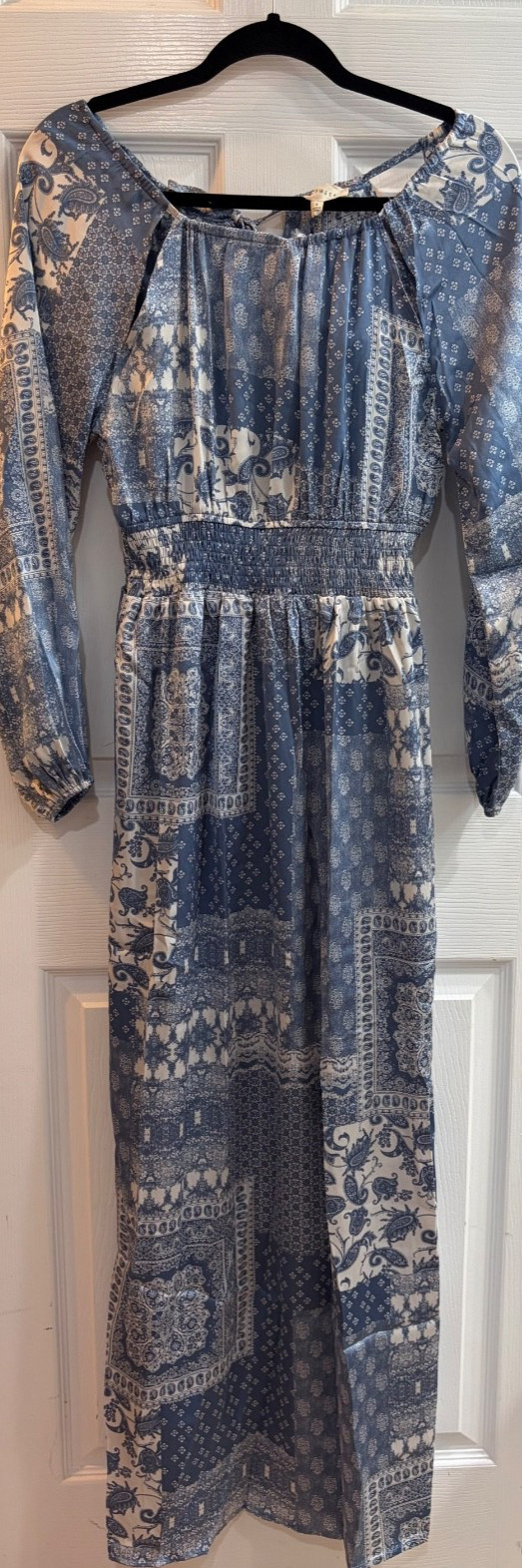 New Promesa Bandana Beauty Patchwork Print Maxi Long Dress Size Small Blue