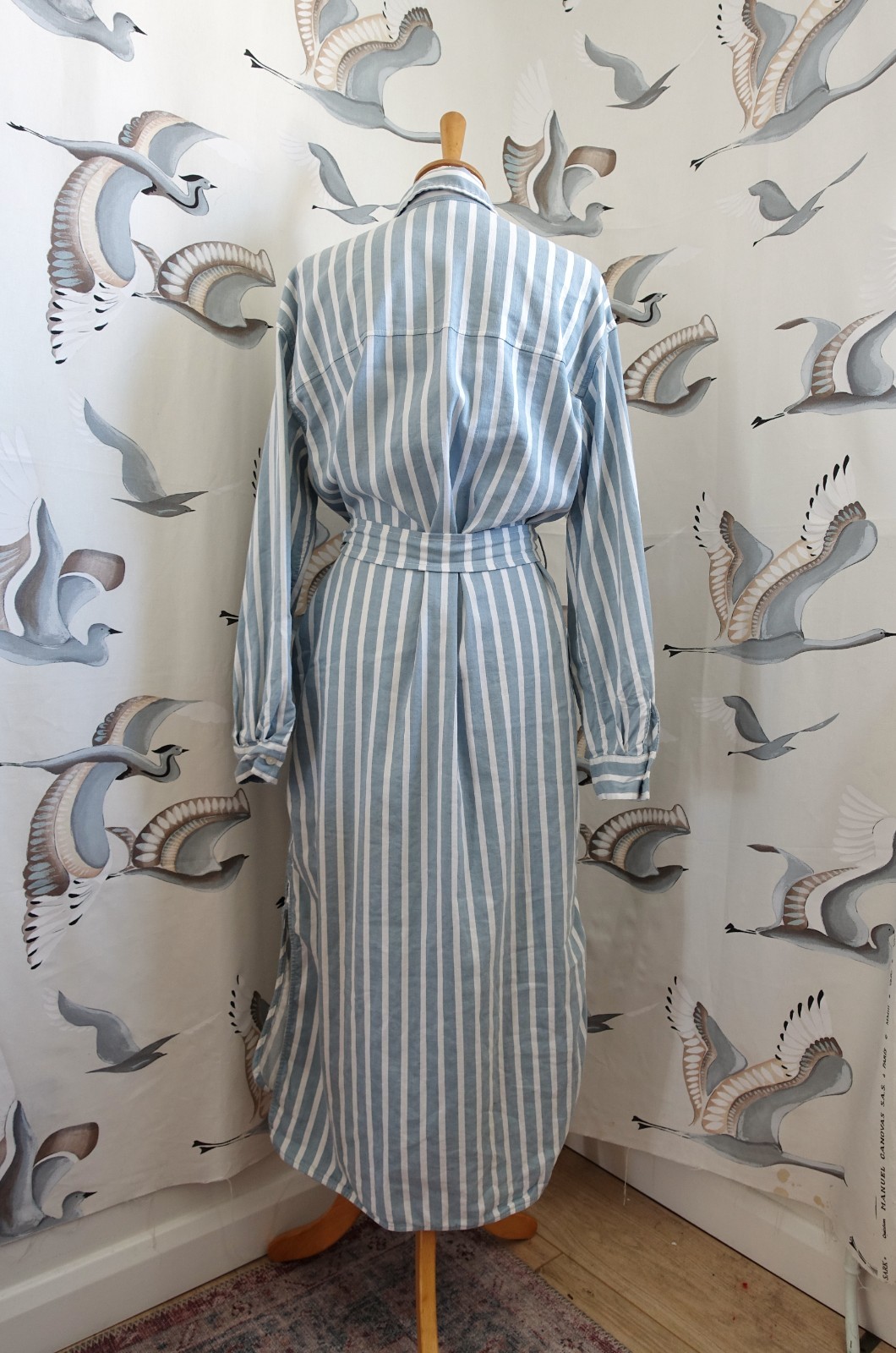 SAMSOE SAMSOE Blue/grey striped Linen blend AMARA shirt dress size L