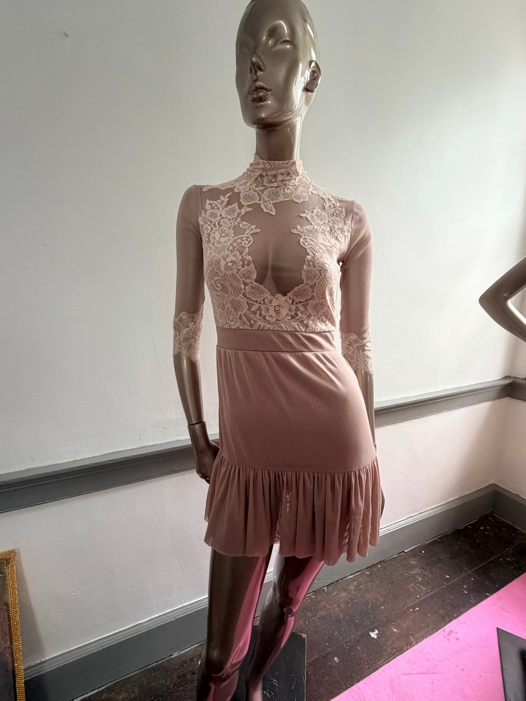 Holy As Hell Blush Lace Open Back Mini Dress Women’s Small Romantic Coquette Cot