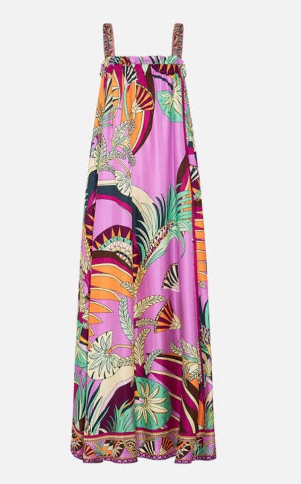 Camilla Wide Strap Sundress Giza Goddess Size M/L Resort Maxi $799 Silk Pink