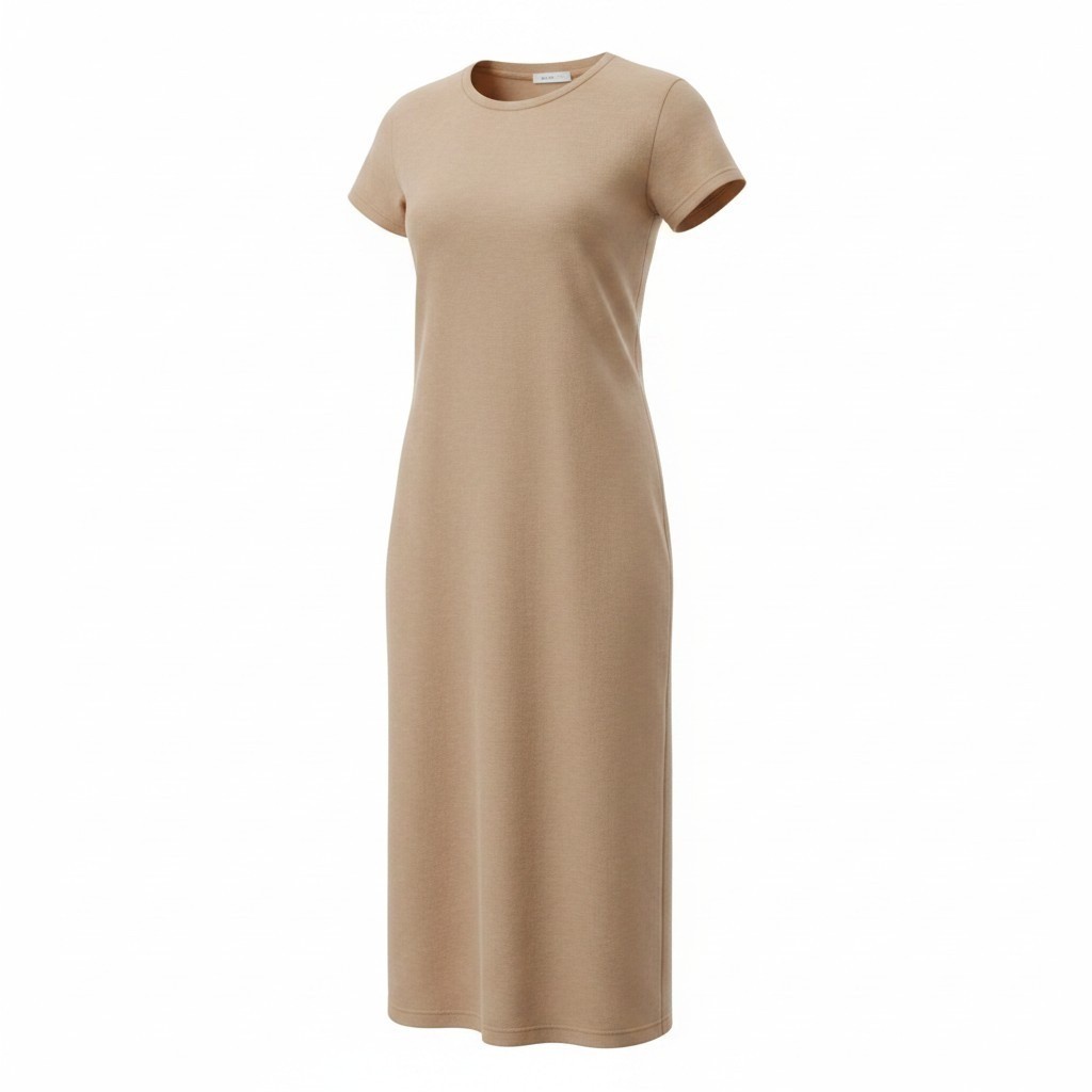 H&M T-Shirt Dress Womens XS Tan Excellent Midi Short Sleeve Pockets Slit