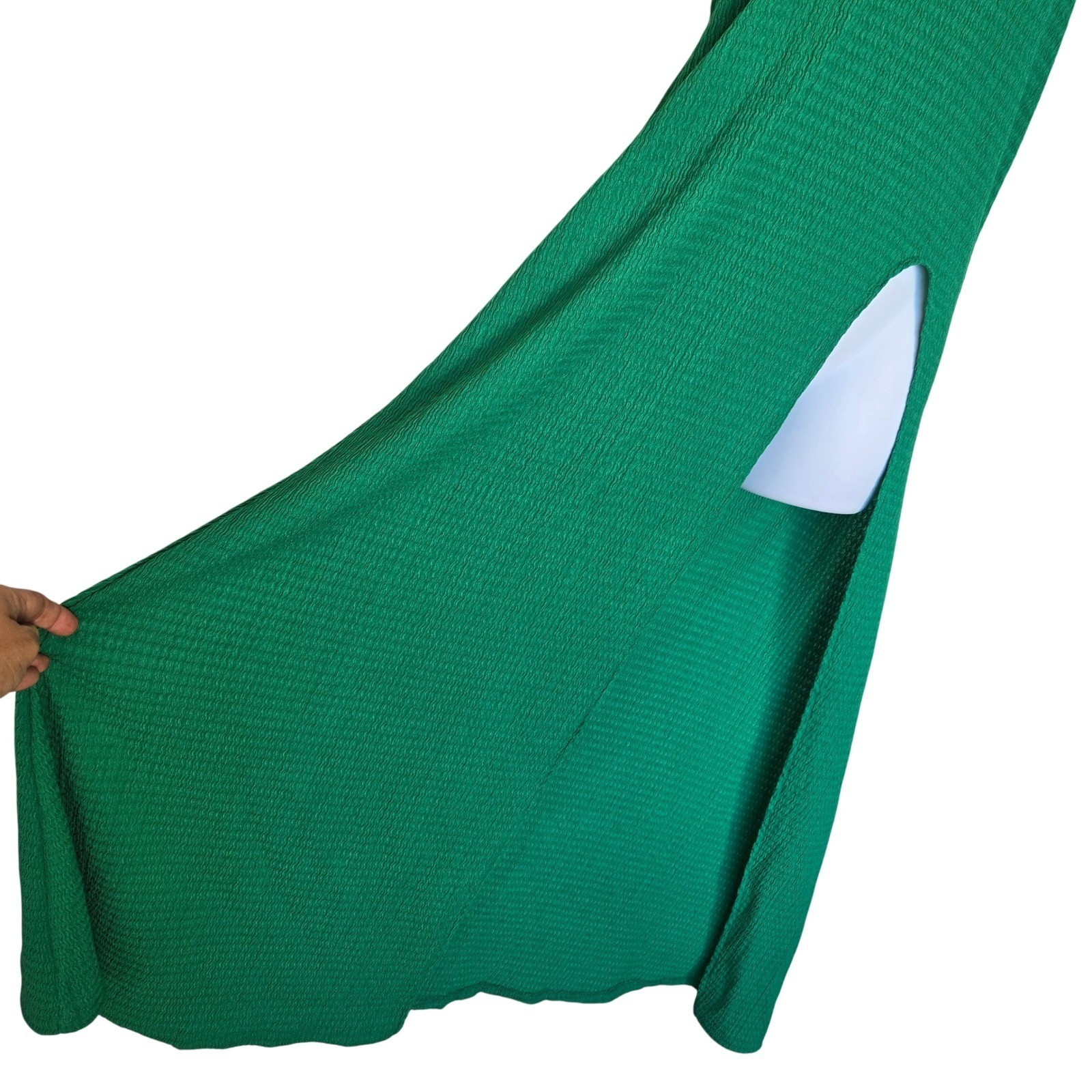 Green Textured Halter Side Slit Maxi Dress Size XS Backless Bodycon Resort Y2K
