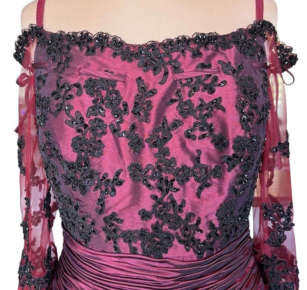 LaBelle Fashions Formal Gown Size 14 Wine Black Lace Whimsigoth Goth Romantic