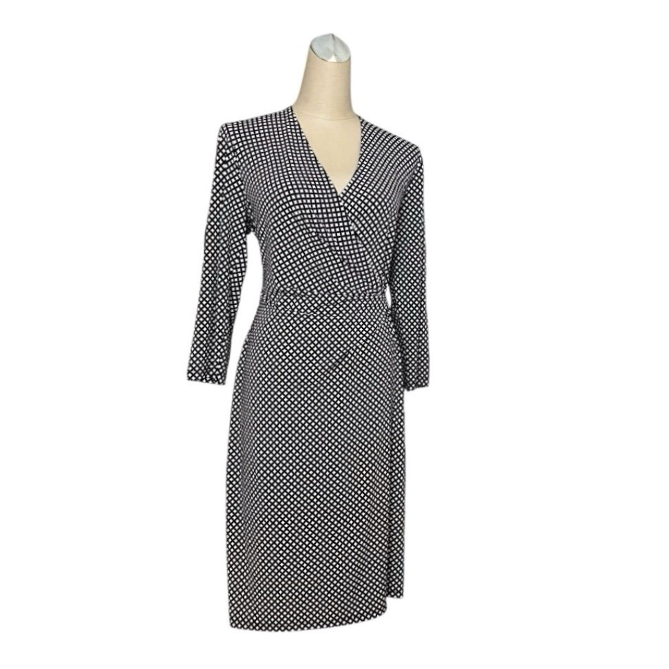 Anne Klein Faux Wrap Dress Black White Elegant Classic Women’s Large Vintage