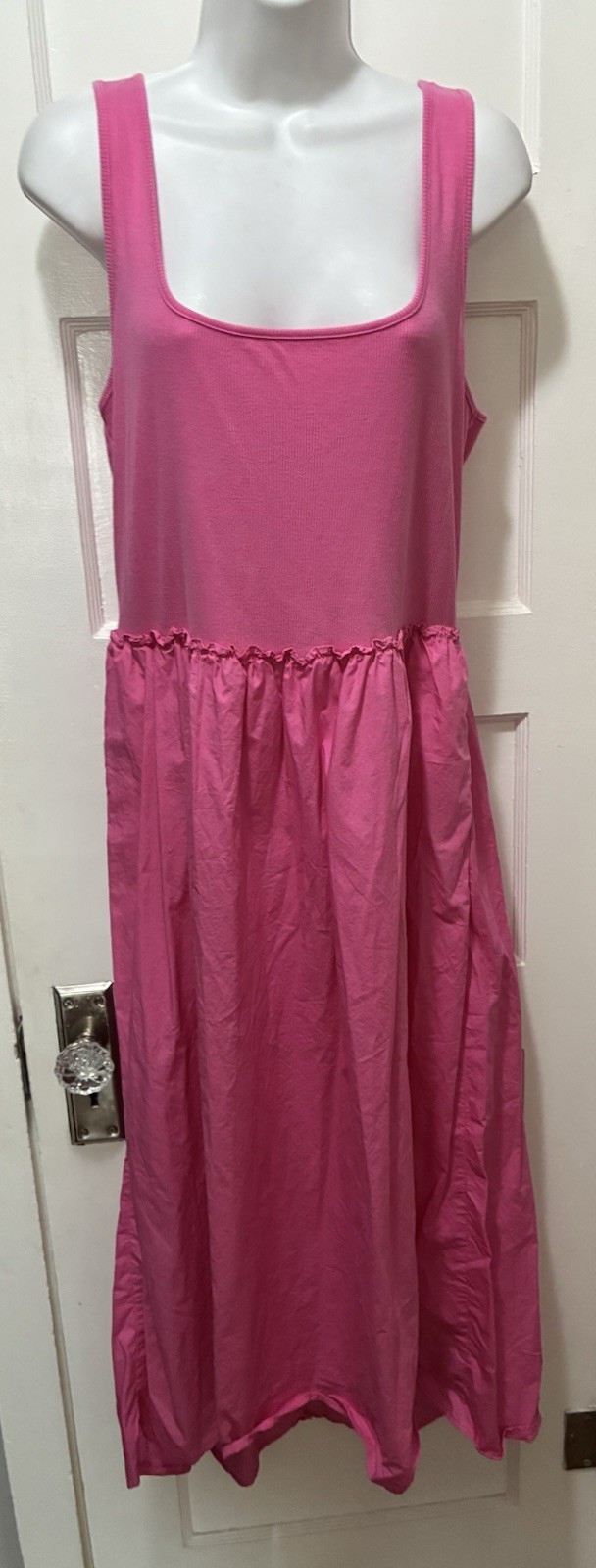 A NEW DAY Barbie Core Hot Pink Cotton Tank Shirt Nap Dress Sundress MIDI XL