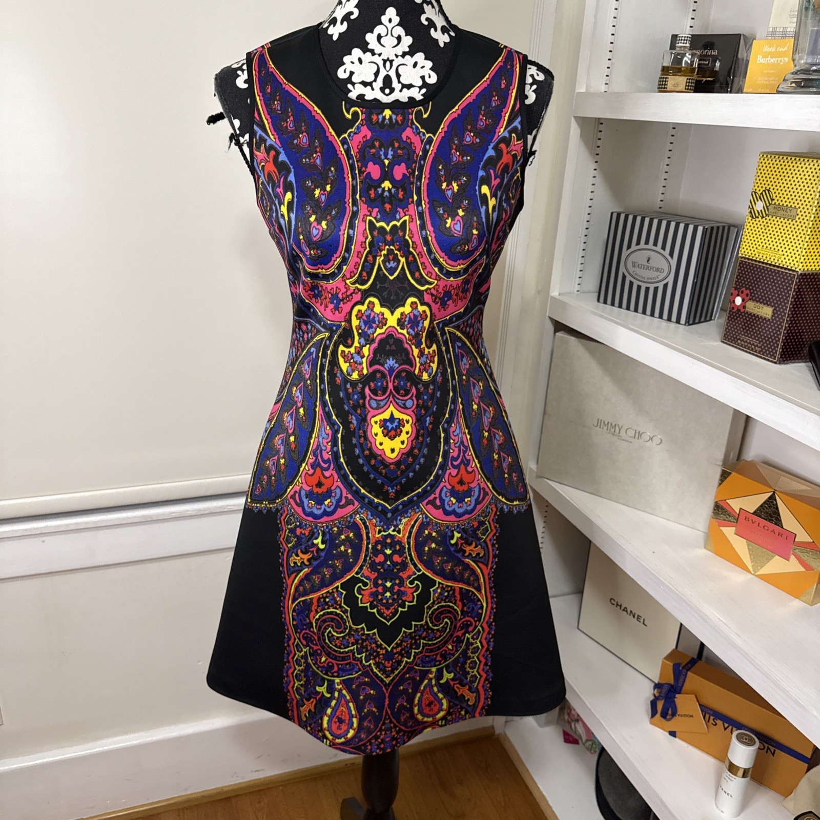 Clover Canyon $295 Womens Medium Multi Paisley Print Scuba Neoprene A Line Dress