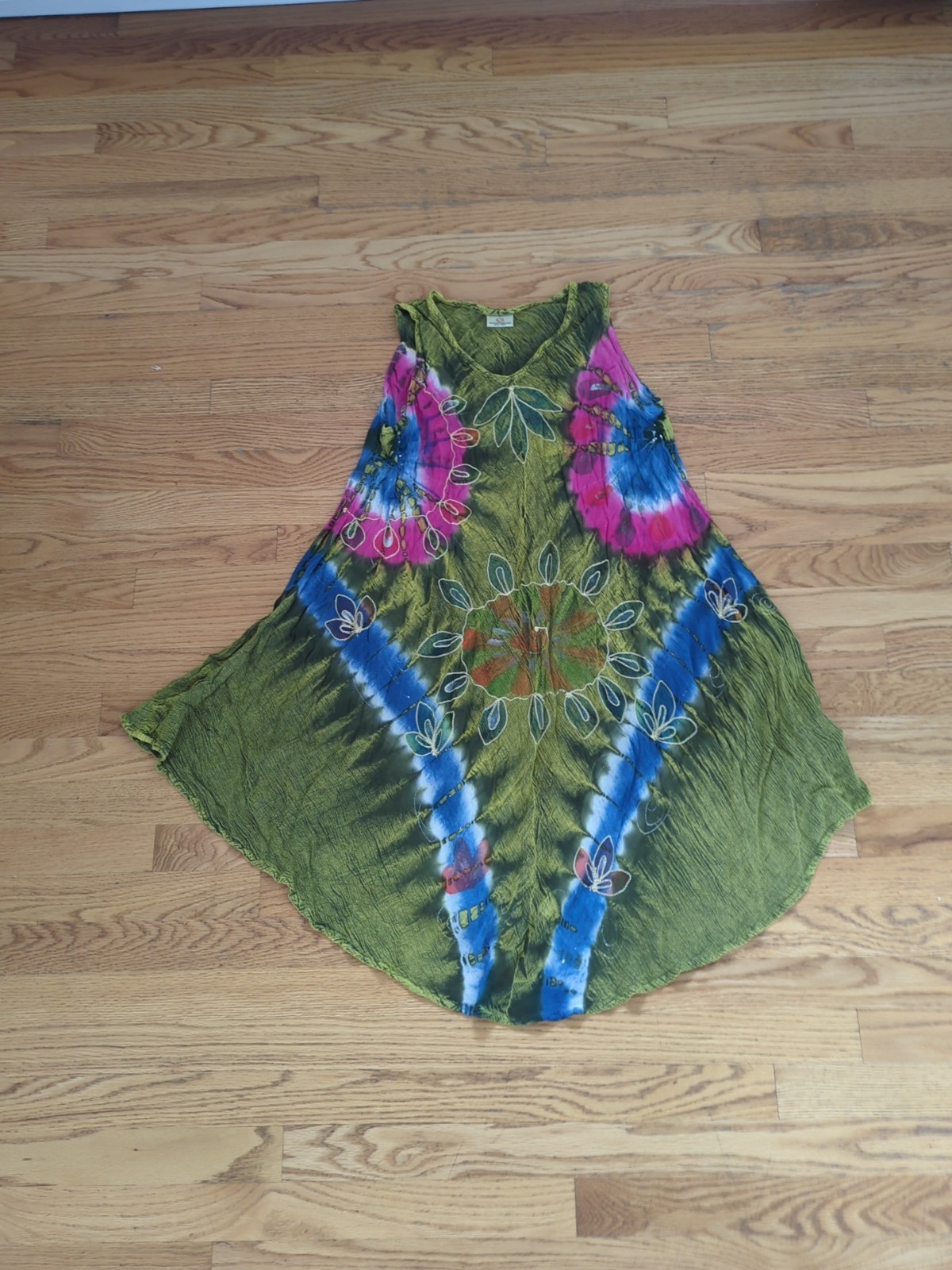 Indian Emporium Boho Tie Dye Dress Free Size Blue Green Sleeveless M70