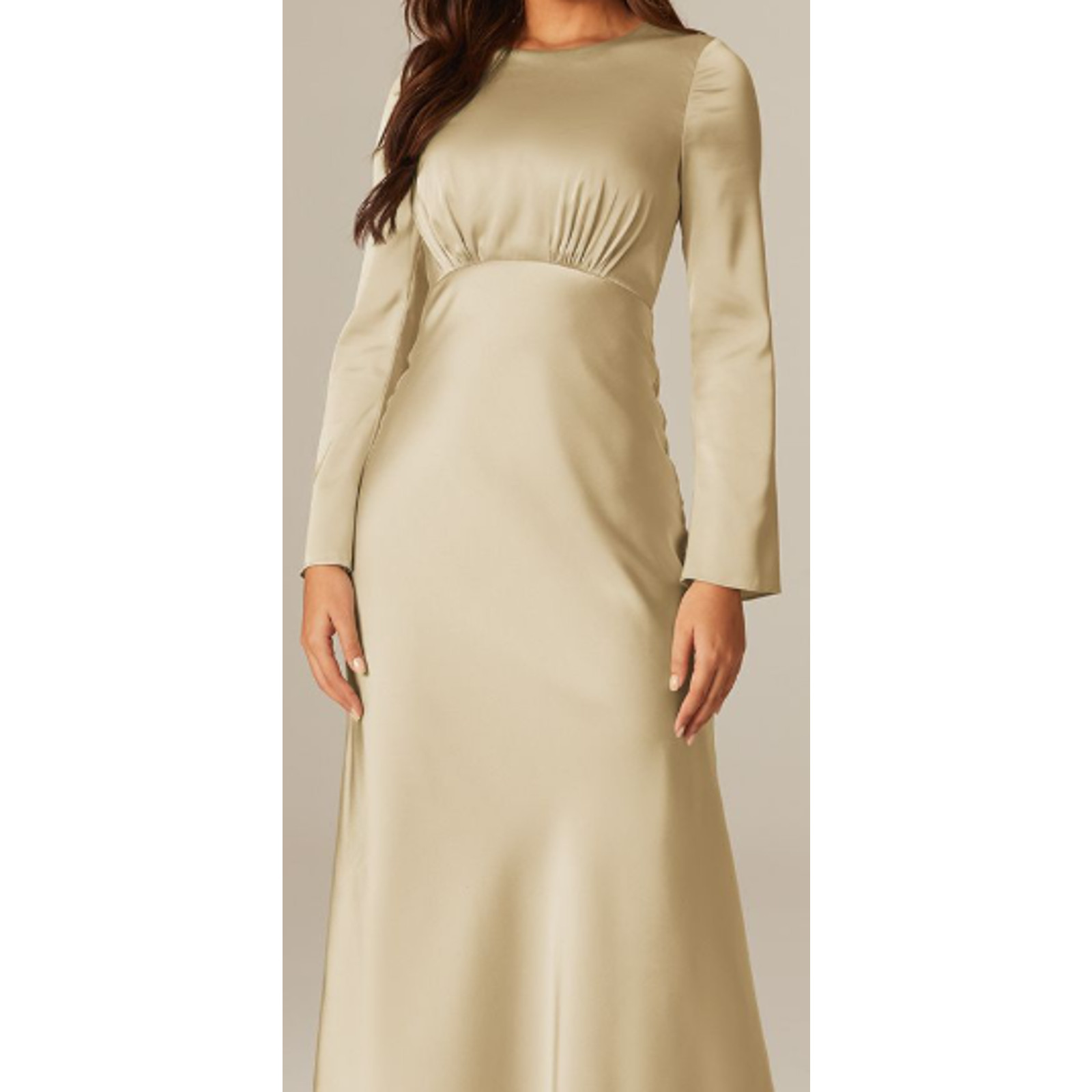 AW BRIDAL SZ 2 XS Light Gold Ginevra satin charmeuse party maxi dress NEW B36
