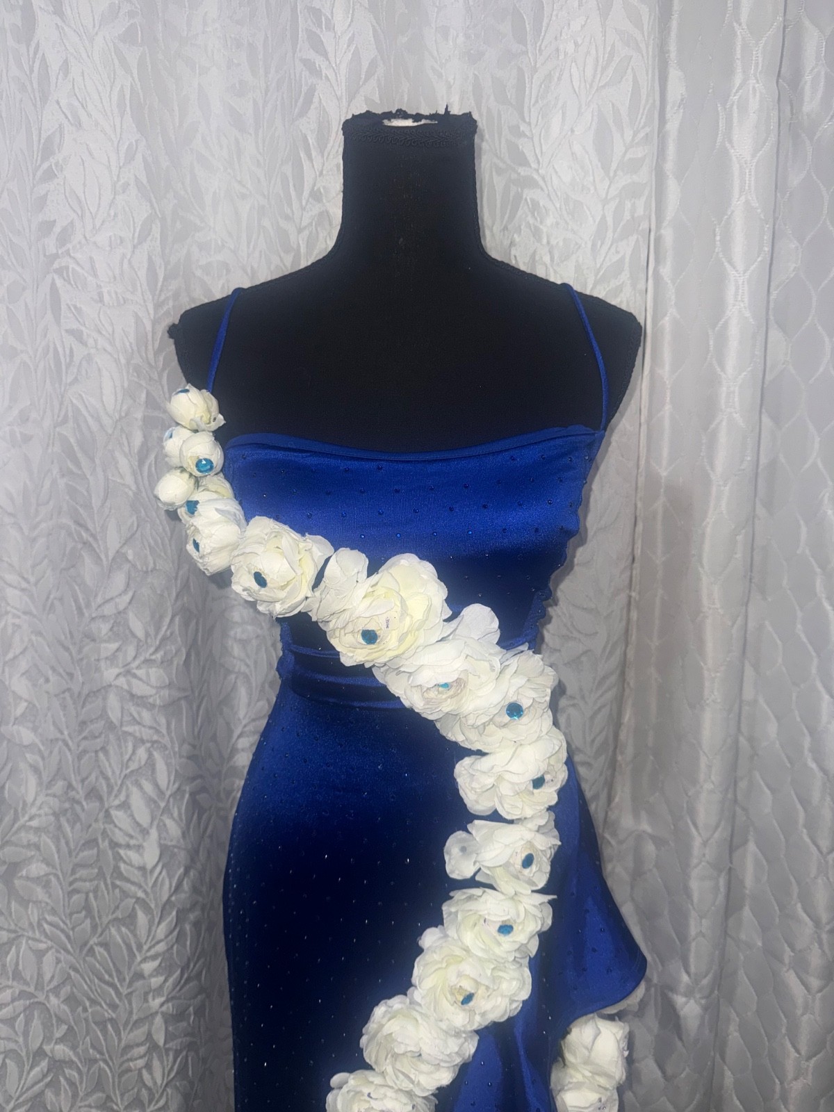 Crystal Doll Royal Blue Corset Prom Dress Size 11 Custom Floral Formal prom Gown