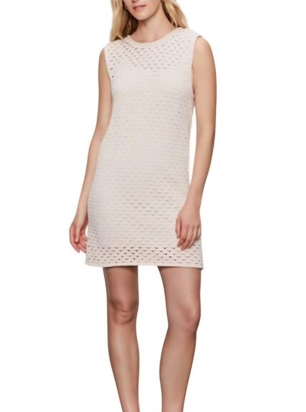 Sanctuary Beige Crochet Sleeveless Shift Dress M, Geometric Pattern, Crew Neck