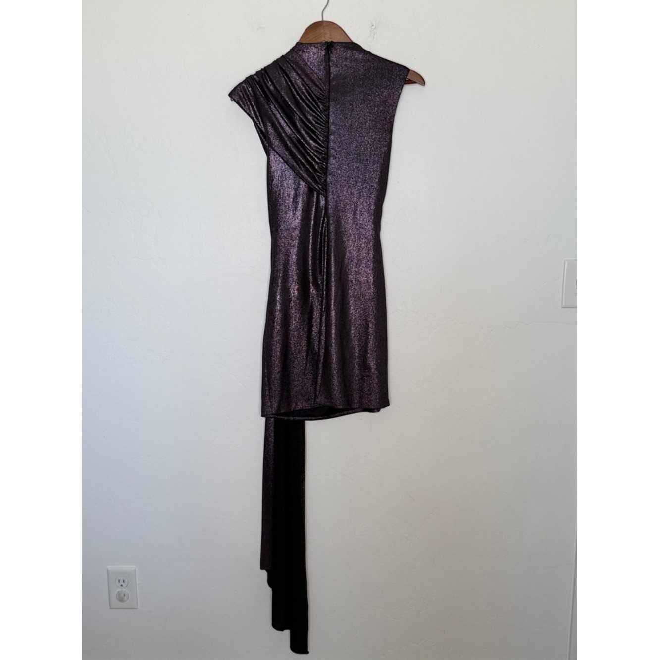 Halston Zoe Metallic Jersey Draped Mini Dress One Shoulder Size 4 NWT