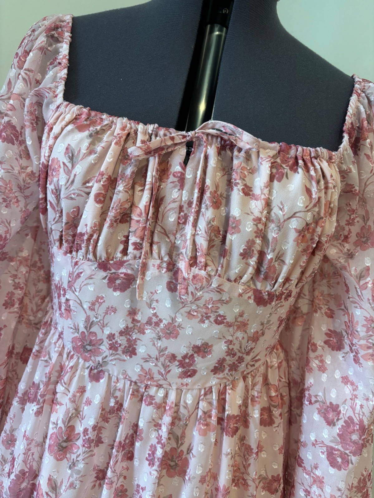 Rose Pink Floral Altar’d State Maxi Dress with Long Puffy Sleeves