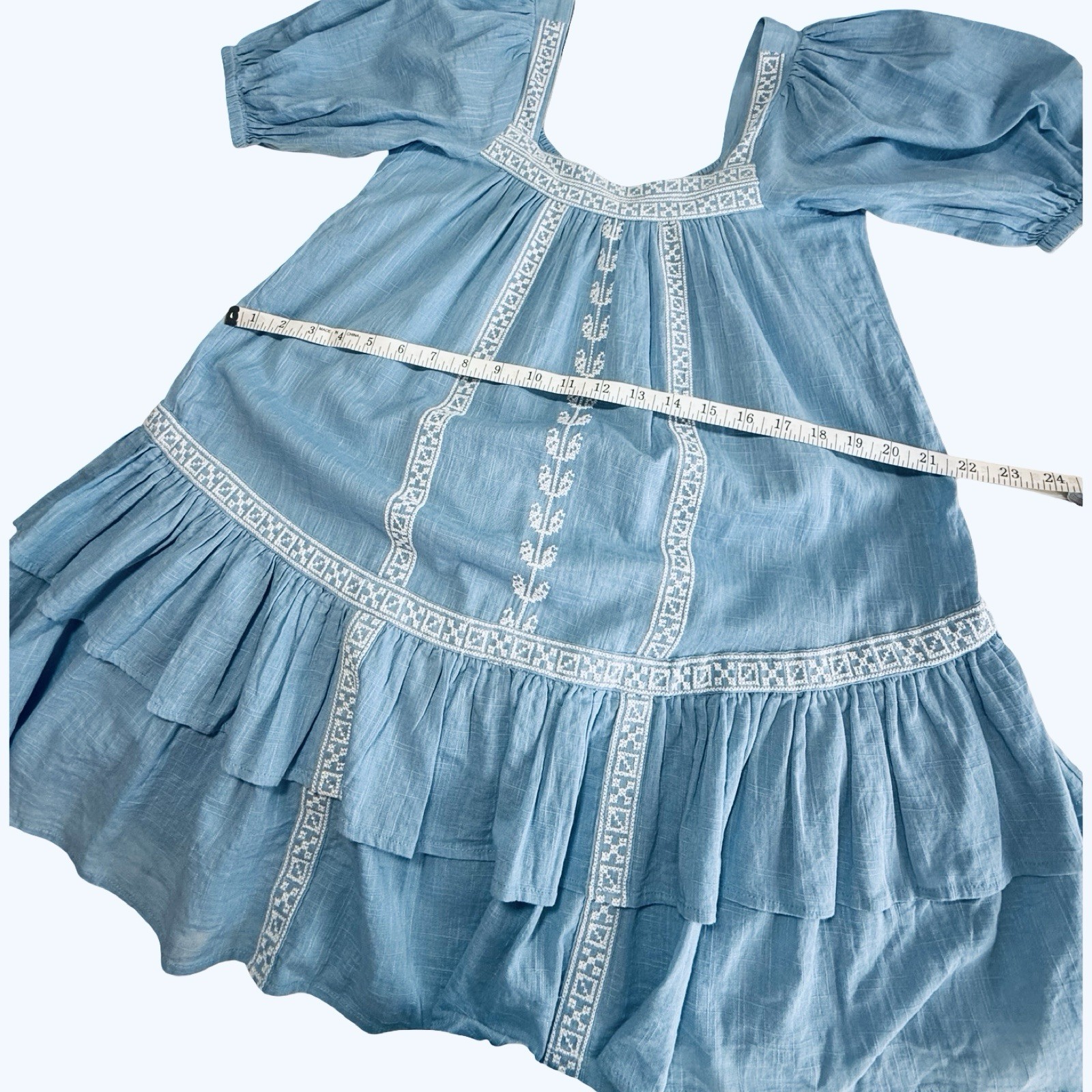 NWT $178 Shore Square Neck Embroidered Babydoll Dress Size XS Blue