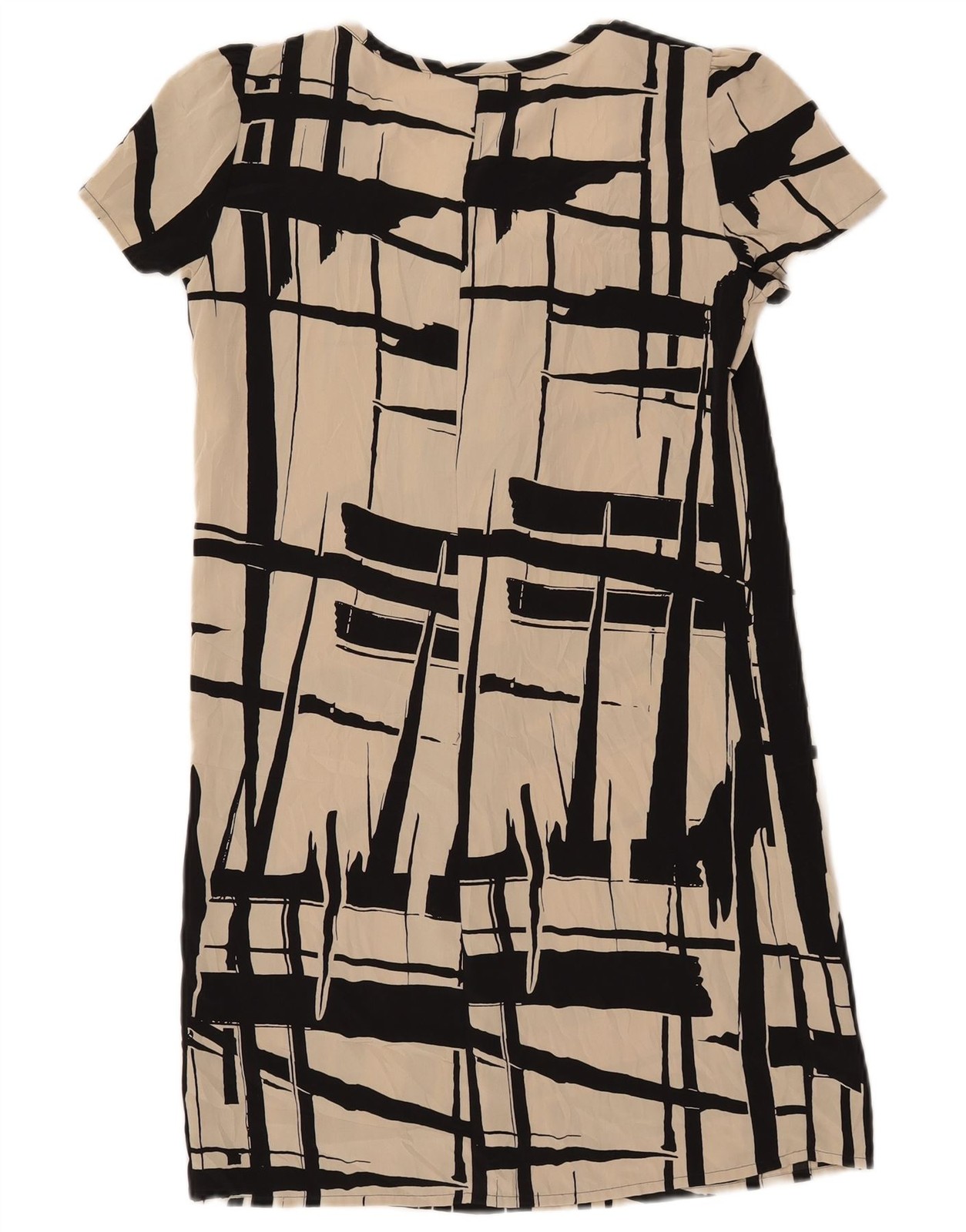 Benetton Womens Abstract Pattern Shift Dress UK 6 XS Off White Polyester AQ07