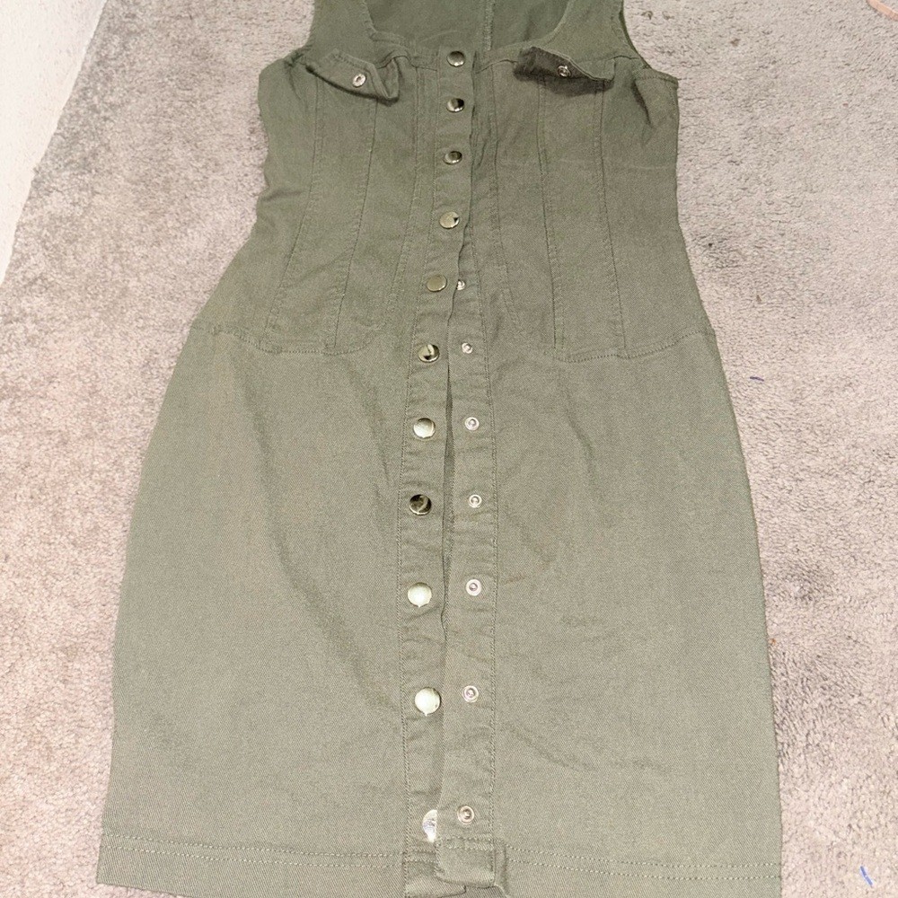Fashion Nova Khaki Button-Front Mini Dress