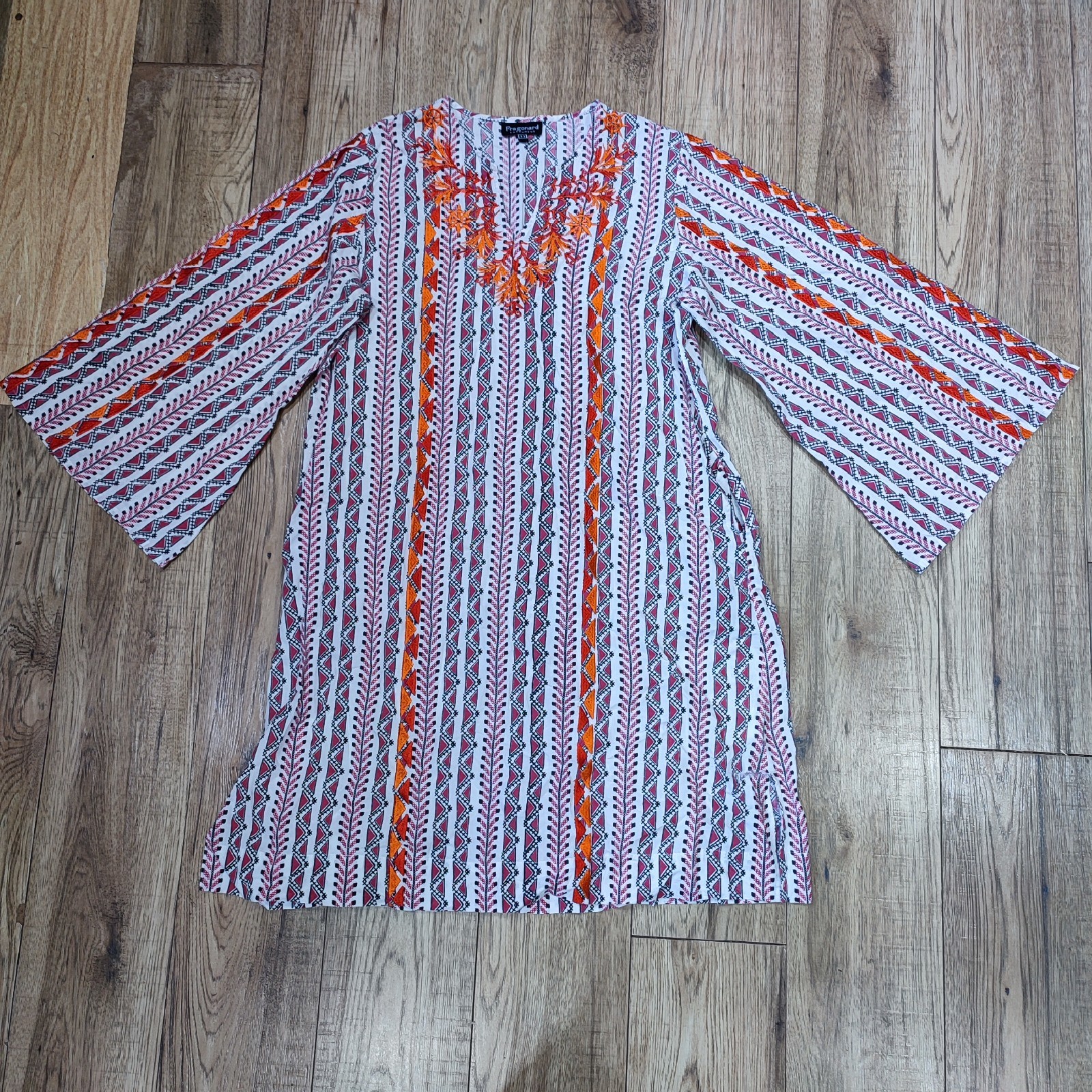 Fragonard Parfumeur White Embroidered 100% Cotton Boho Tunic Dress Beach • T1 S