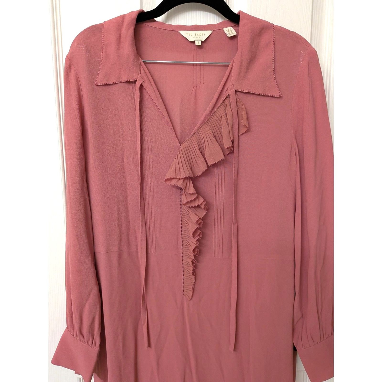 Ted Baker Faithiy Ruffle Cottagecore Boho Sheer Pink/Mauve Midi Dress | SZ 3