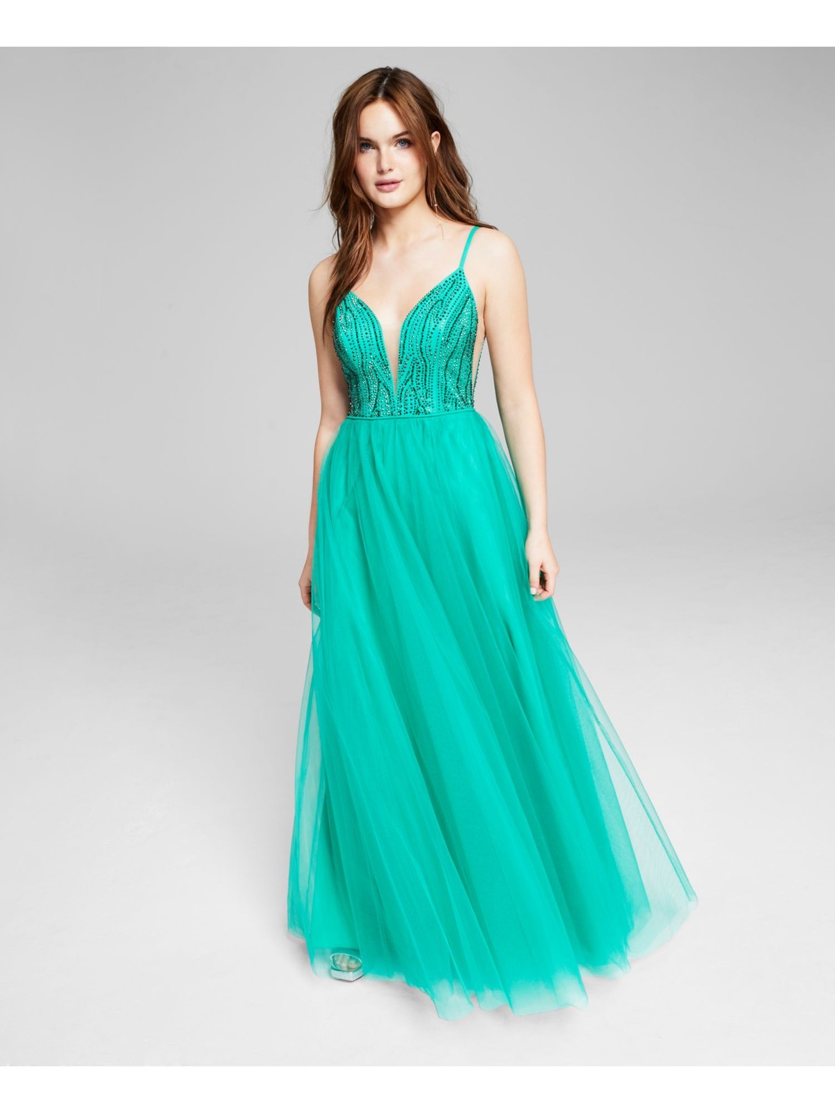 SAY YES TO THE Womens Gown Dress Green Sleeveless Formal Lined Juniors 7