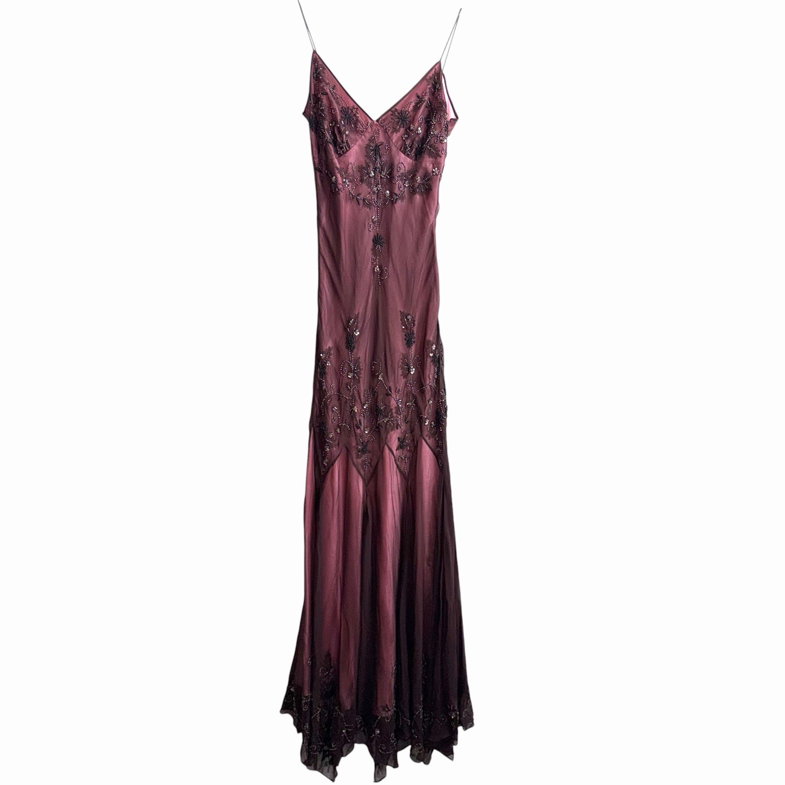 Vintage Papell Boutique Y2K Fairy Maxi Silk Prom Beaded Dress Size 6 S STUNNING!