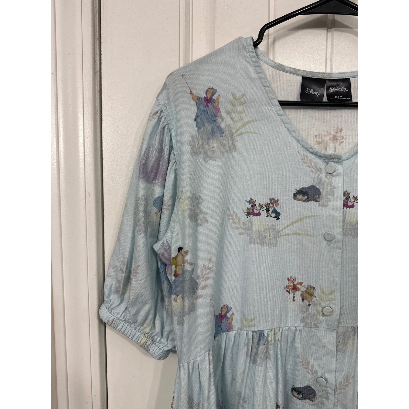 Disney Cakeworthy Cinderella Blue Babydoll Dress Button Front Puff Sleeve Medium