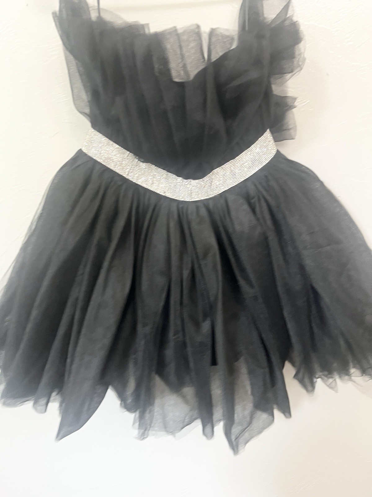 MABLE Karina Tulle Rhinestone Belt Mini Cocktail Party Dress Black Medium
