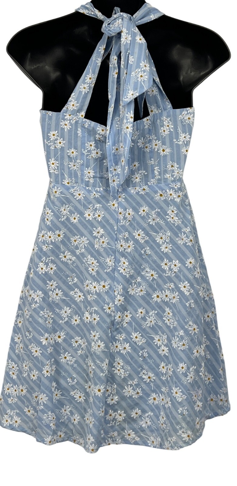Billy J Womens Halter Delilah Mini Dress Floral Summer Blue V-Neck