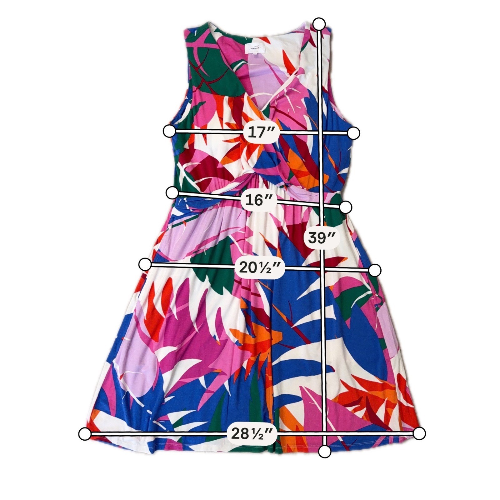 Soma WKND Sleeveless Tropical Leaf Twist Front V-Neck Medium Support Dress XL