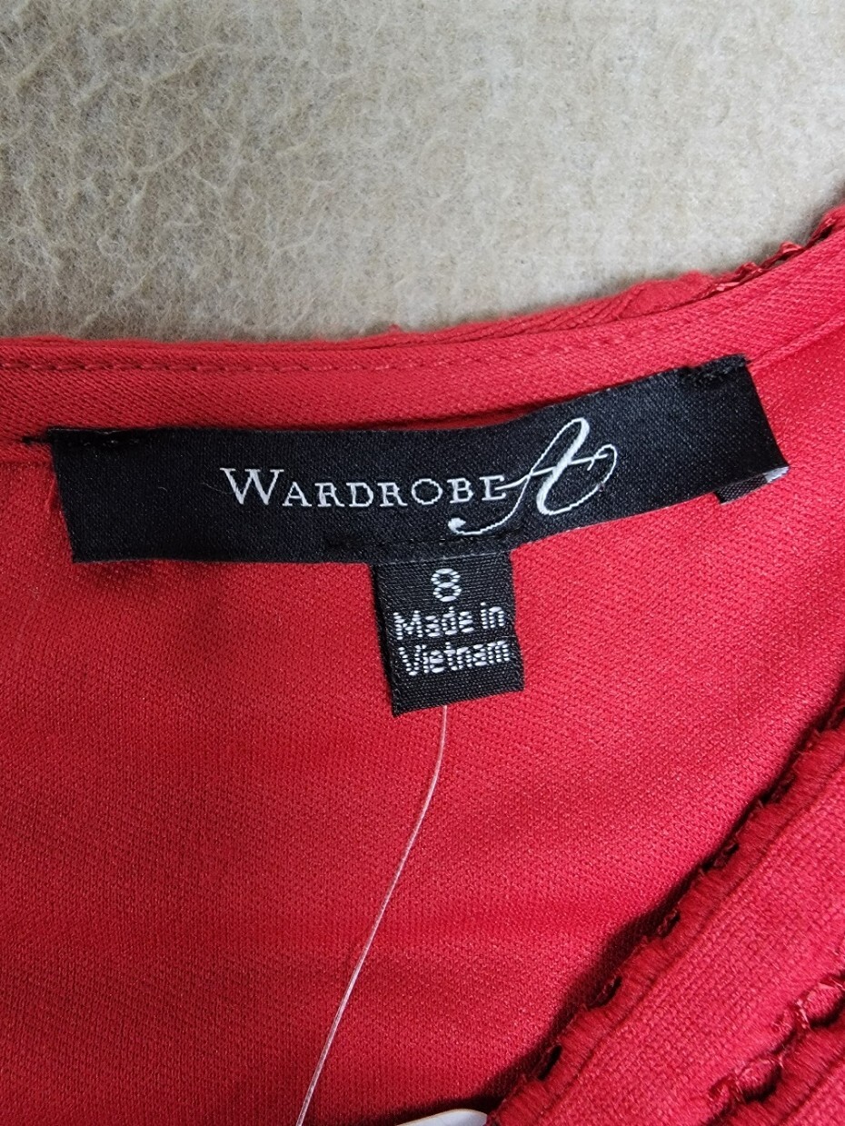 NWT~WARDROBE A~ Sleeveless Red Dress Size 8 Lace/Mesh Lined Back Zip V-Neck