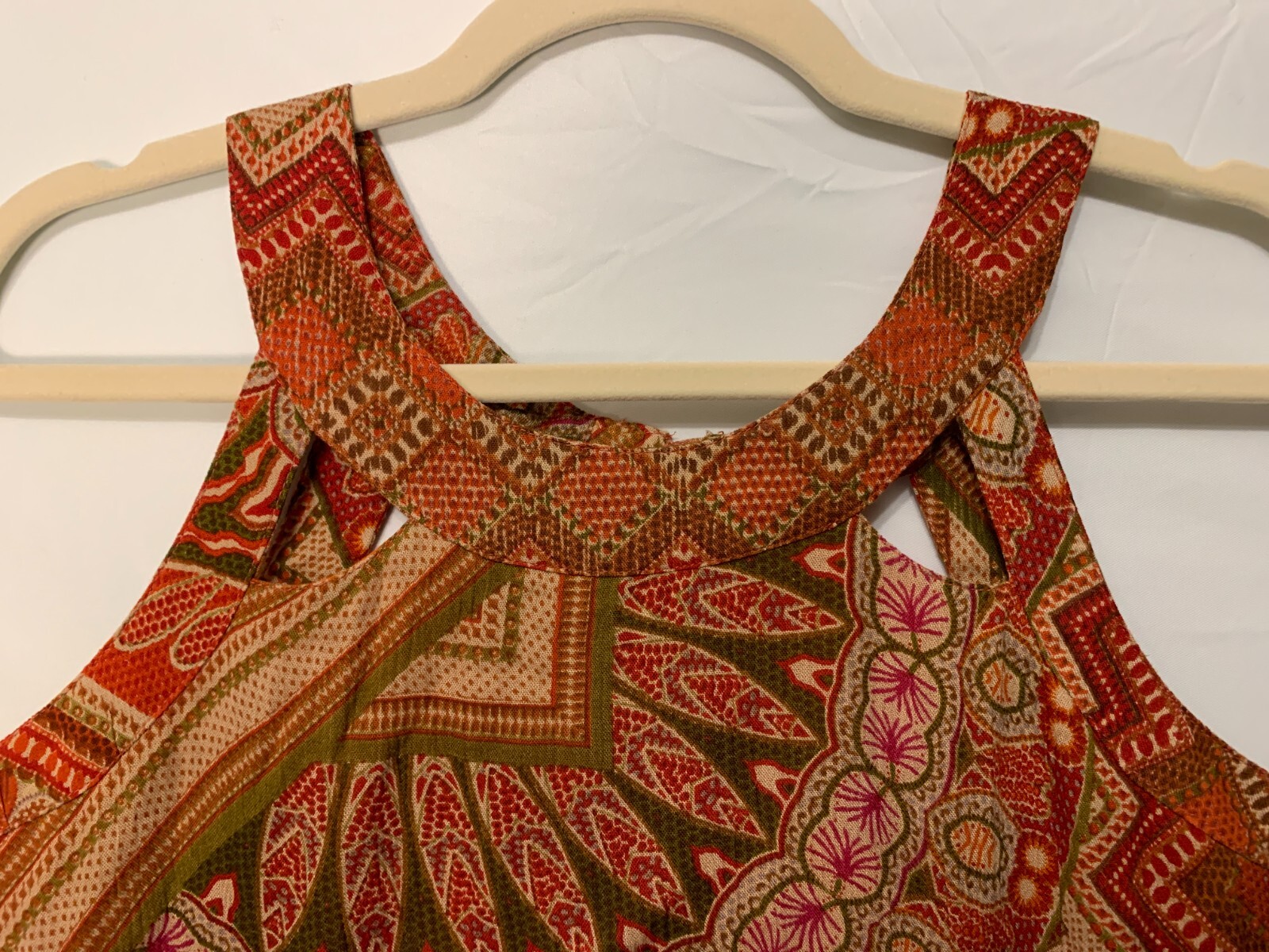 Raga LA Size Medium Boho Beach Party Dress Aztec Print Flounce Hem Open Back NWT