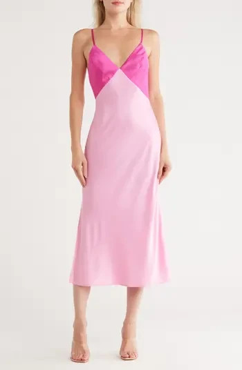 Hutch Anthropologie Satin Slip Dress Women Large Pink Fuchsia Midi Wedding Guest