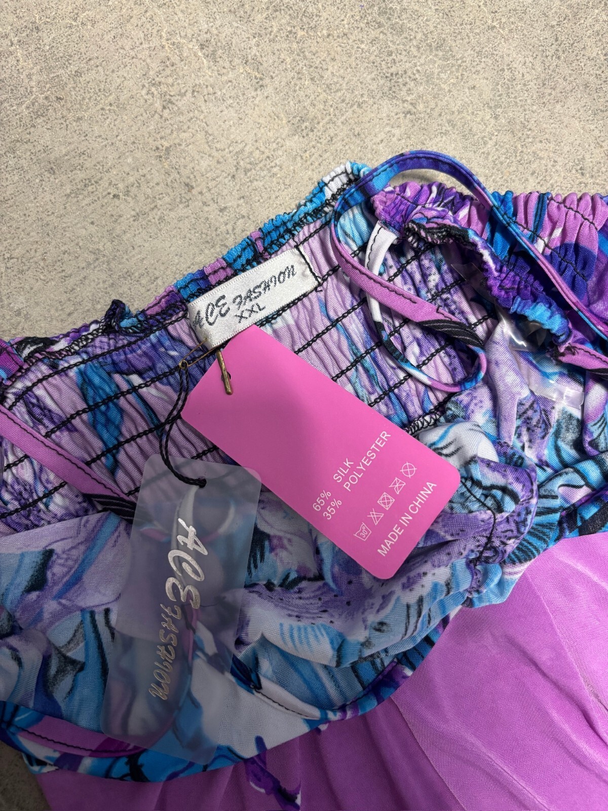 Silk Blend Tropical Floral Slip Maxi Dress Purple Blue Y2K Vacation XS