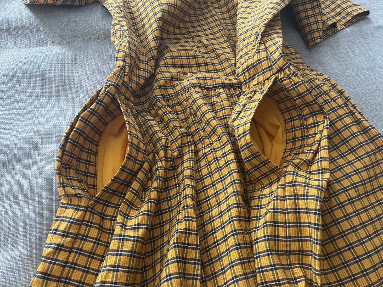 LEVI’S Aberdeen Taffeta Plaid Drop-Waist Dress with Pockets & Bubble Hem Size L