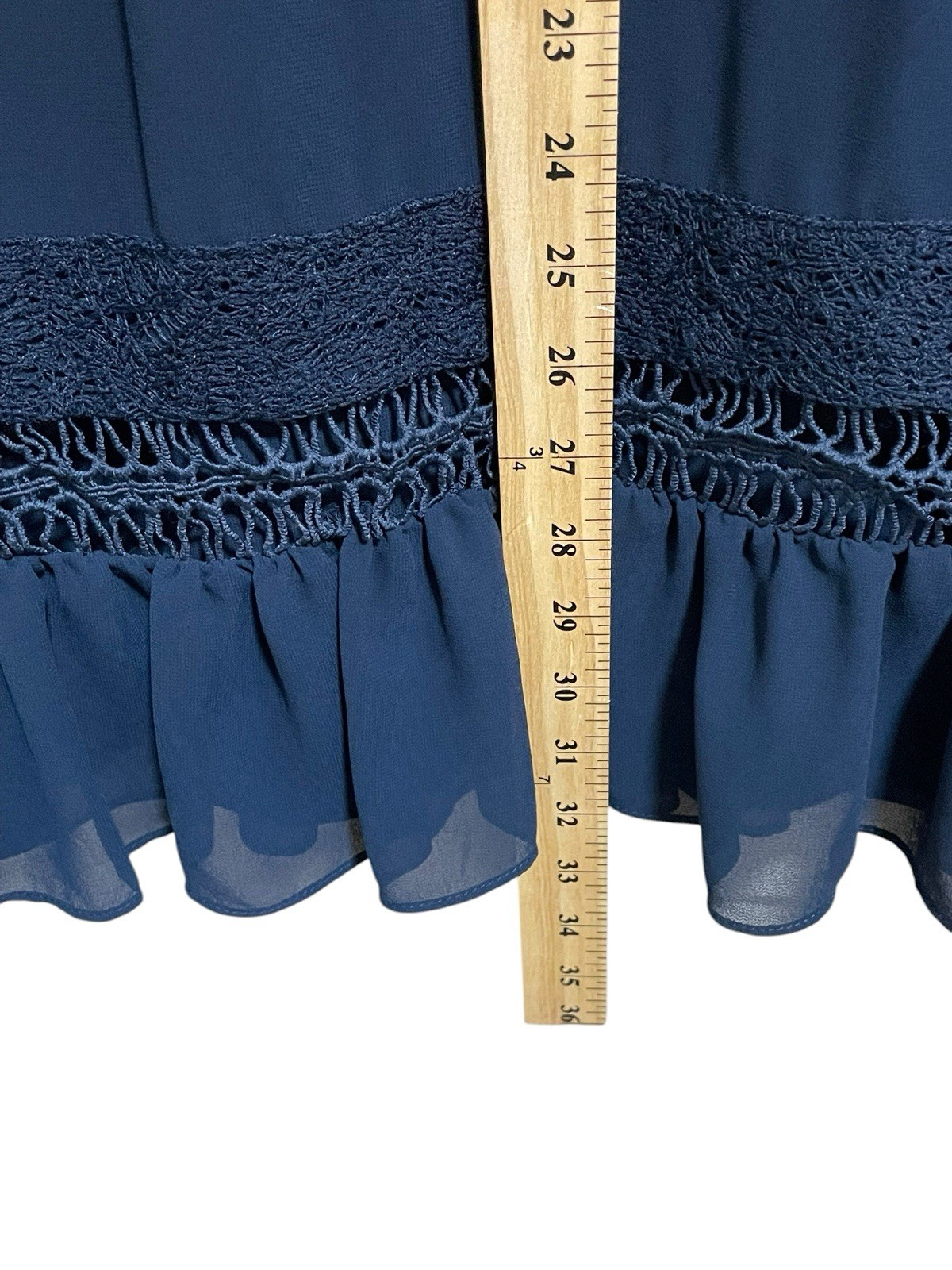 Tularosa Asher Dress Sz Small Blue Embroidered Lace Trim Sheer Open Panel Ruffle