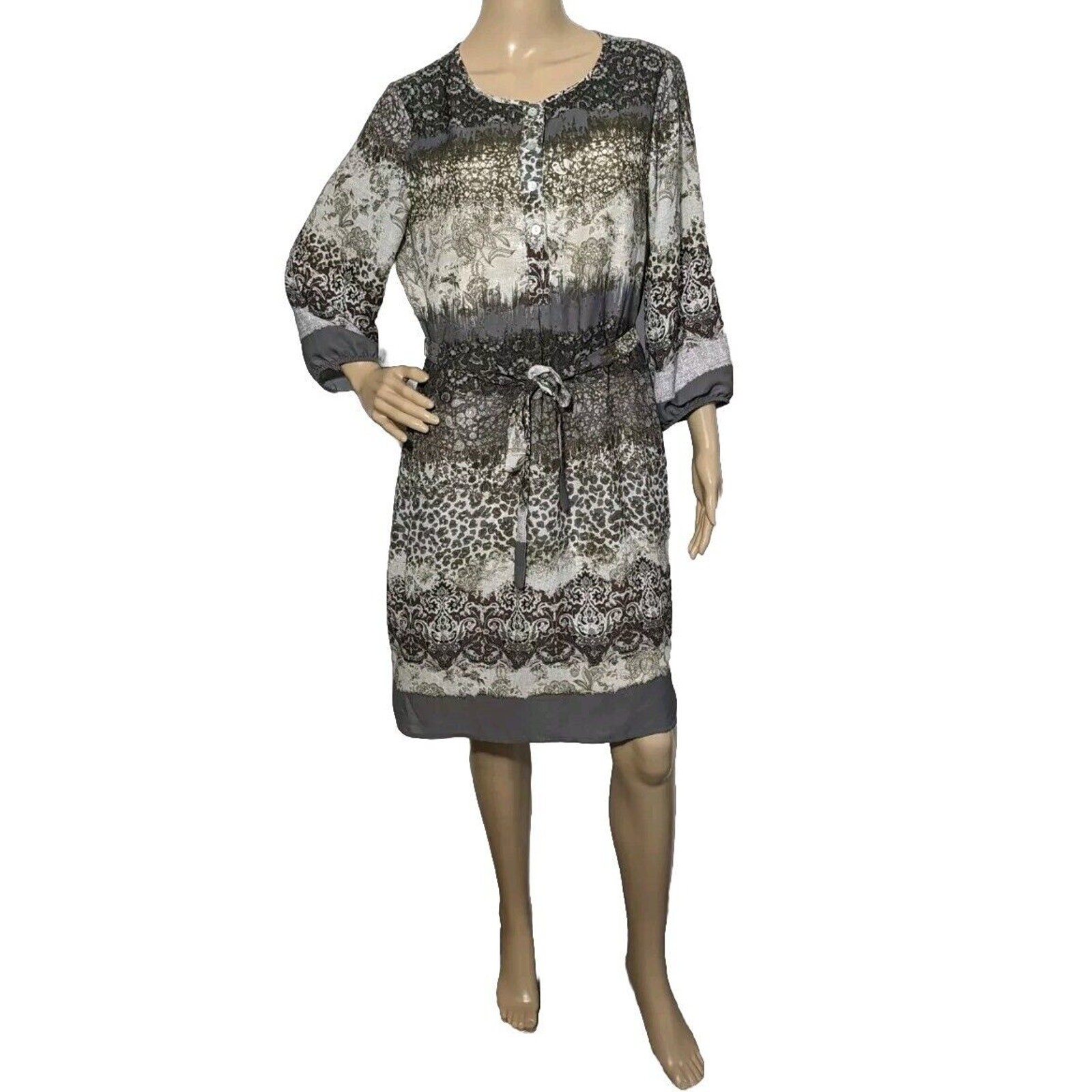 Fig And Flower Tunic Dress Women’s Size L Belted 3/4 Sleeve Boho