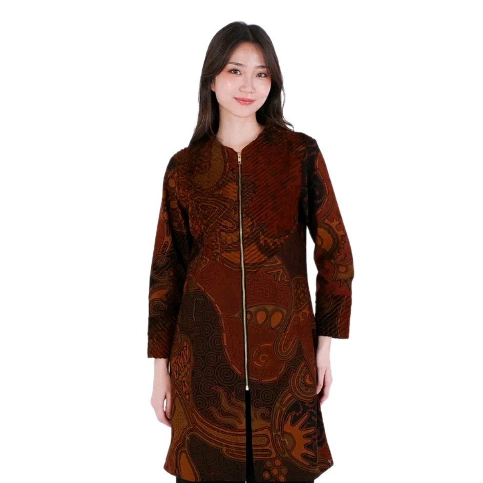 Kedu Batik Women’s Batik Feather Tunic, CHINE MEI Red Cotton, Formal Women’s F